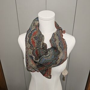 Vtg Colorful Rayon WPL Square Lightweight Scarf Womens OS Red Blue Japan 40s 50s